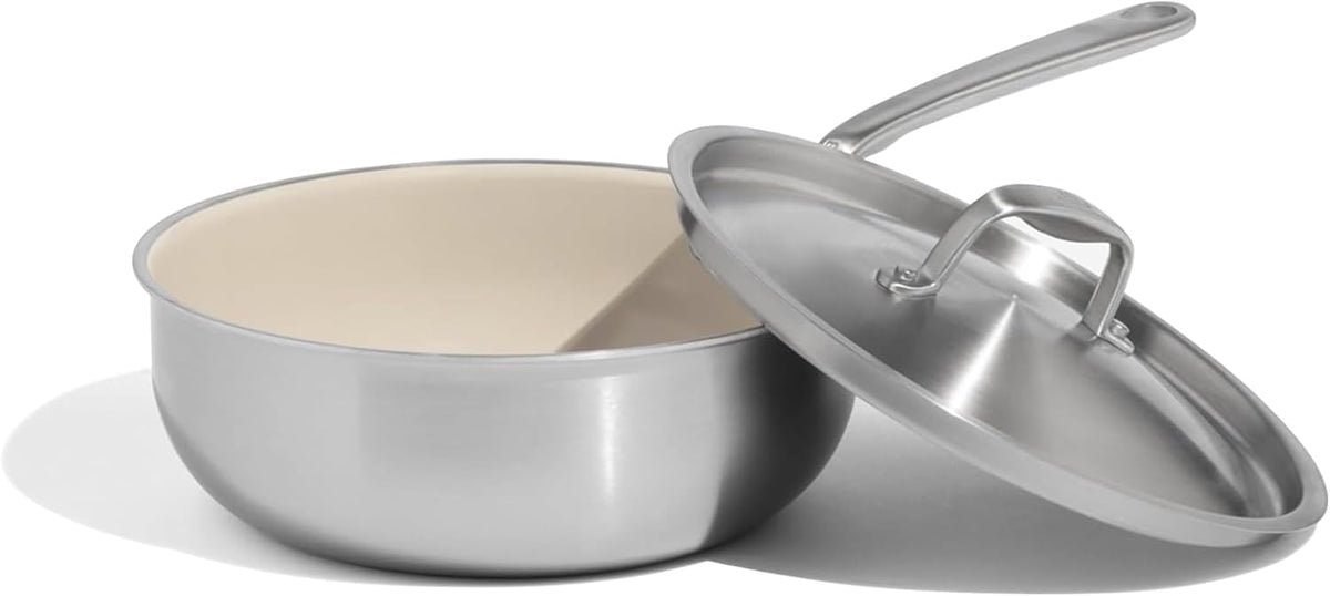 Made In Cookware | 3 QT Ceramic Non Stick Saucier with Lid | 5-Ply Stainless Clad with Stay-Cool Handle | Professional Cookware | Crafted in Italy | Induction Compatible