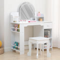 Garvee Kids Vanity with Lighted Mirror & Stool, Little Girls Vanity and Wooden Makeup Playset with Adjustable LED Light, Bookshelf, Storage Drawer & Shelves for Girls 3-9, White