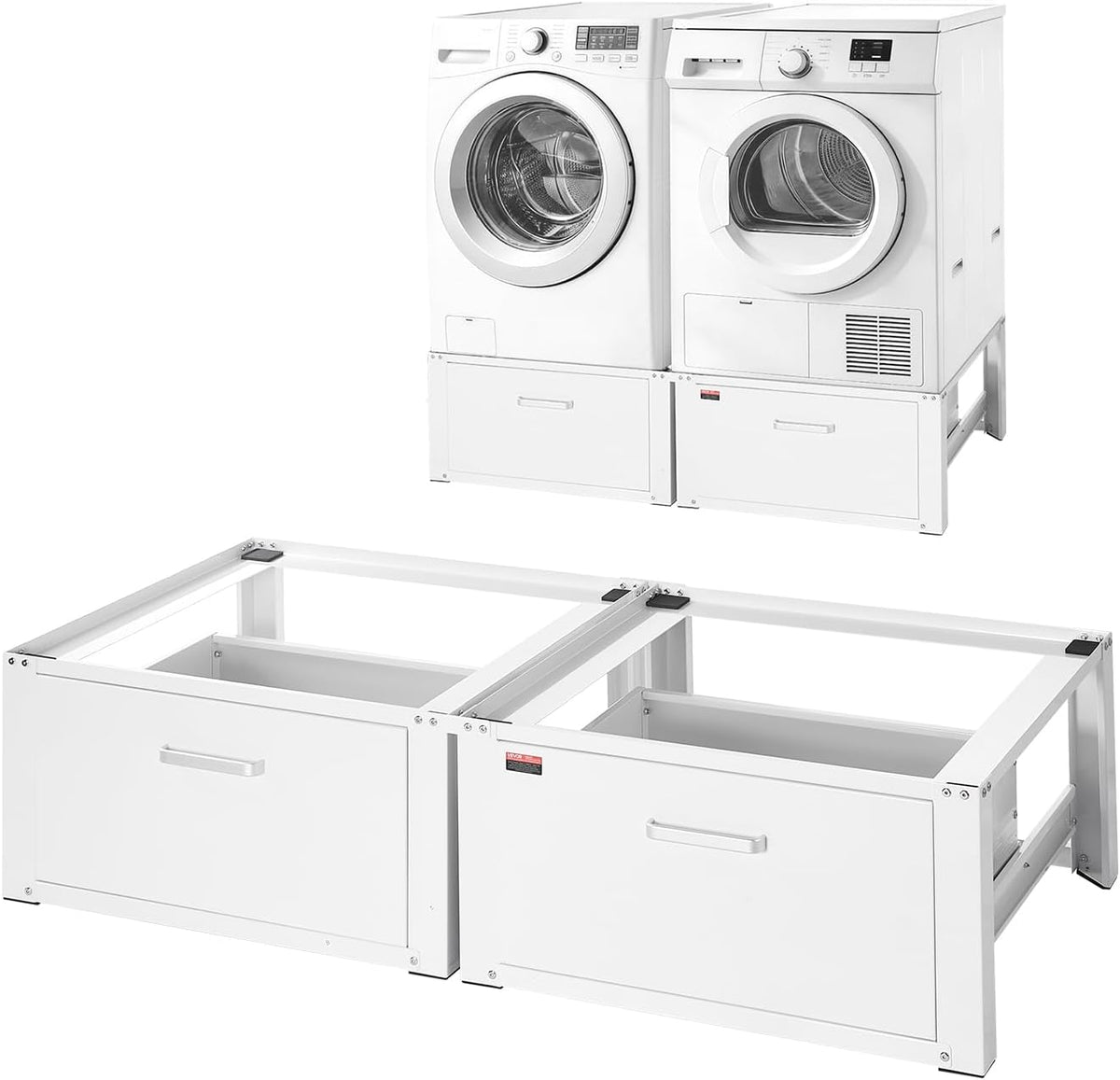 VEVOR Laundry Pedestal, 14 in Height, Washer and Dryer Pedestals with Drawer, 700 lbs Weight Load Capacity, Non-Slip Feet, Heavy-duty Steel Washing Machine Stand Universal Fit, White, 2 Pack