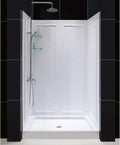 DreamLine 36 in. D x 48 in. W x 76 3/4 in. H Center Drain Acrylic Shower Base and QWALL-5 Backwall Kit In White, DL-6193C-01