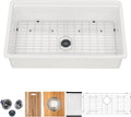 33x19 White Undermount Kitchen Sink, Glossy White Fireclay Single Bowl Workstation Sink, High Fired 2130°C Ceramic Porcelain with Cutting Board, Pasta Strainer & Mixing Bowl #TLAC-0076