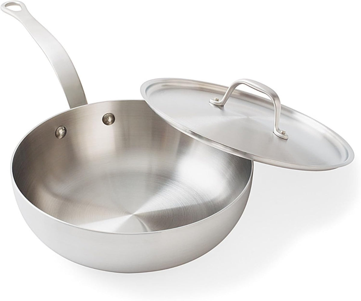 Daniel Boulud Kitchen 3QT Essential Pan – French Inspired Stainless Steel Sautee & Sauce Pan with Heat Resistant Handle, 5-Ply Clad, Induction & Oven Safe, Professional Cookware