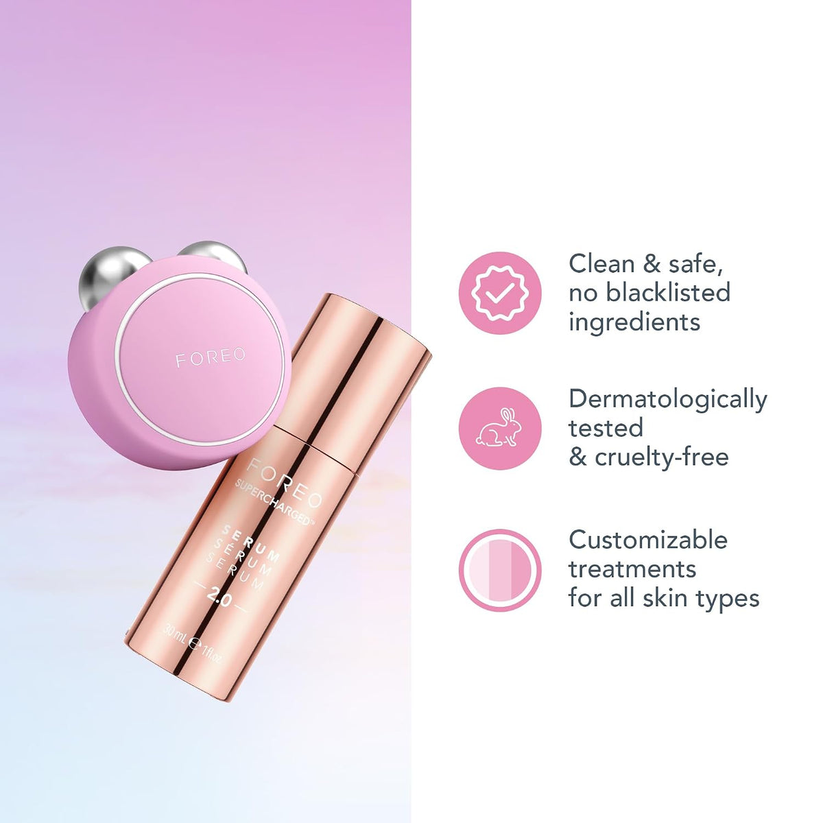 FOREO Firm & Fabulous BEAR mini + Serum Serum Serum 1 Oz Anti aging Starter Kit- Microcurrent Facial Device- Instant Face Lift- Double Chin Eliminator- Facial Skin Care Products- Gift Set- Pearl Pink