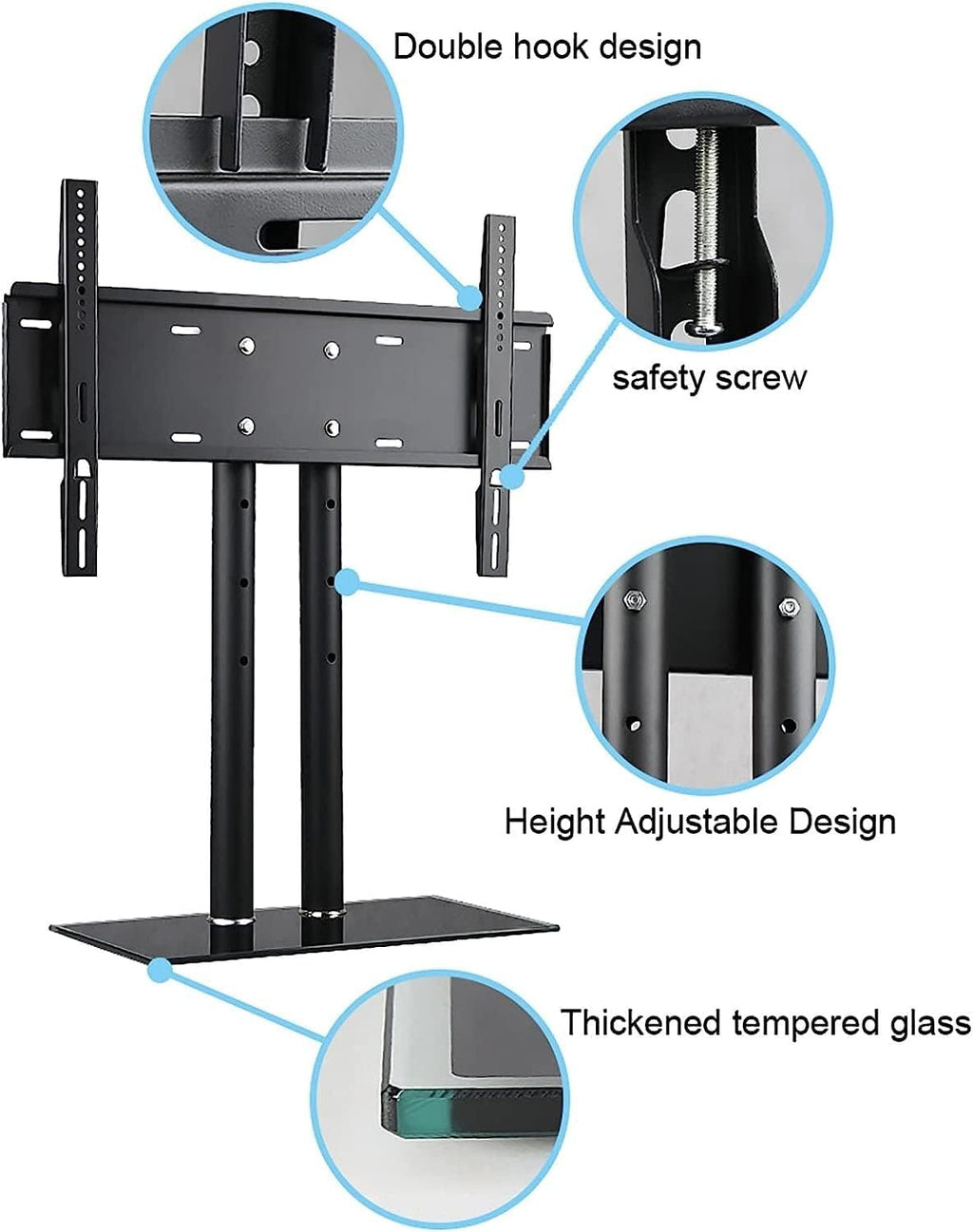 Universal TV Stand Multifunction Universal TV Stand Base, 4 Level Height Adjustable, Heavy Duty Tempered Glass Base, Tabletop TV Base/Stand Holds Up to 40kg/88lbs TV Mount TV Stand
