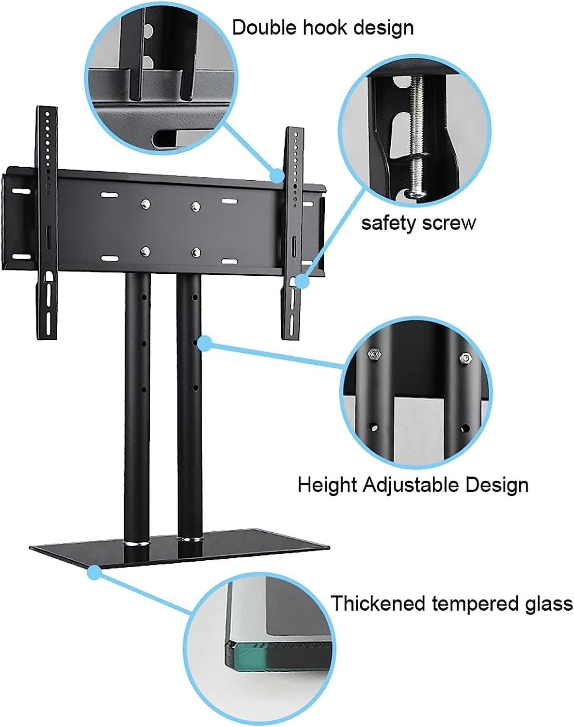 Universal TV Stand Multifunction Universal TV Stand Base, 4 Level Height Adjustable, Heavy Duty Tempered Glass Base, Tabletop TV Base/Stand Holds Up to 40kg/88lbs TV Mount TV Stand
