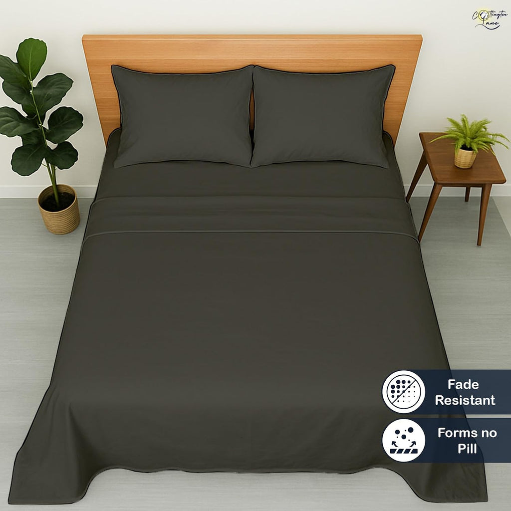 Cottinton Lane 8 Piece Twin Size Sheet Set, Premium 100% Cotton Bed Sheets Sets, 16 Inch Deep Pocket with Elastic All Around, Soft & Luxurious Hotel Quality Sheets, Dark Grey Solid