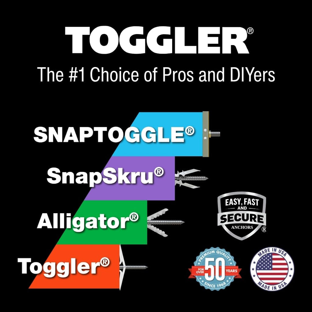 TOGGLER SNAPTOGGLE BB Toggle Anchor, Zinc-Plated Steel Channel, Made in US, 3/8' to 3-5/8' Grip Range, for 1/4'-20 UNC Fastener Size (Pack of 200)