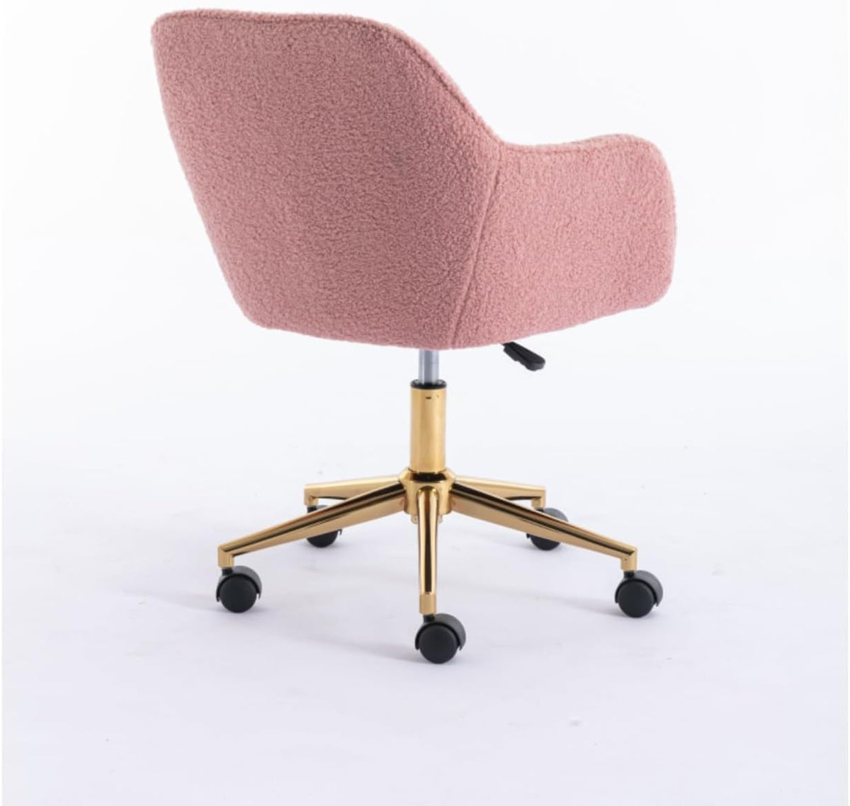 Hassyee Modern Teddy Fabric Material Adjustable Height 360 Revolving Home Office Chair with Gold Metal Legs and Universal Wheel for Indoor (Pink)