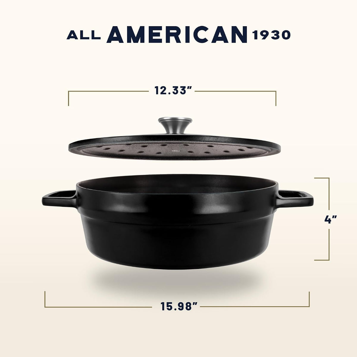 All American 1930 - Dutch Oven - The Saucier Set, Black Onyx - 5.5qt Capacity - Perfect for Sauces, Soups & Simmering - Non Stick & PFAS Free - Made in the USA