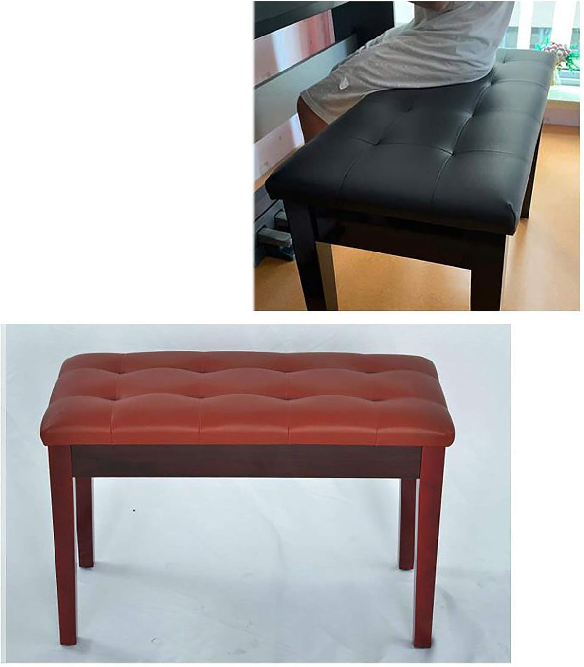 Vanity Bench,Leather Piano Bench Double Wooden Piano Stool Keyboard Bench with Storage CompartmentSturdy Wooden Legs Soft Pu Leather Cushion (Black)，Black