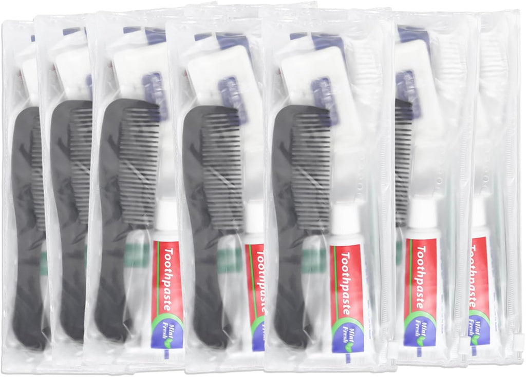 100 Sets Personal Hygiene Kit Bulk, Disposable Toothbrushes with Toothpaste Floss Comb Soap Cover Shampoo Body Wash and Vanity Kit, Toiletry Kits Homeless Supplies Bulk for Women,Men,Travel,Homeless