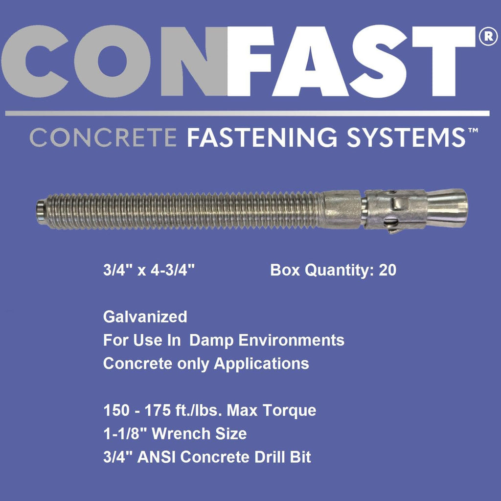 CONFAST 3/4' x 4-3/4' Galvanized Wedge Anchor (Box of 20)
