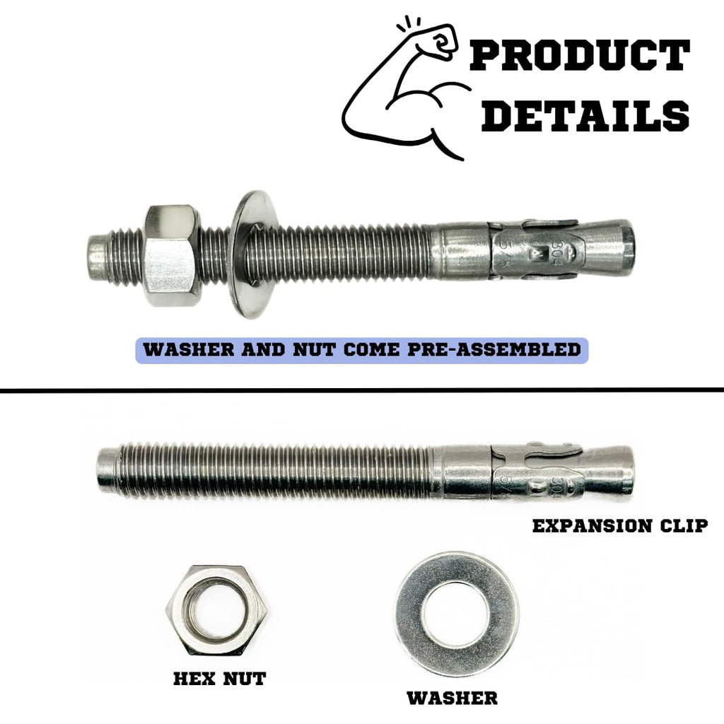 Mighty Fasteners Wedge Anchors – Heavy-Duty 304 Stainless Steel Expansion Bolts for Concrete & Masonry, Rust-Resistant & Durable - 5/8' X 5-1/2' - 25 Pack