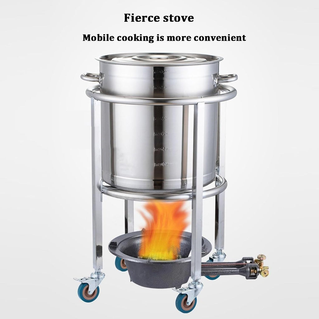 Stainless Steel Soup Bucket Rack with Handle ，Commercial Stock Pot Stand Mobile Gas Bottle Base，Heavy Duty Drum Dolly，Trash Can Roller Base with Wheels，Multifunctional Mover Carrier Barrel Frame