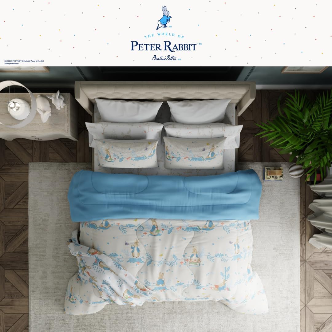 Peter Rabbit Kids Bedding Super Soft & Cozy Reversible Microfiber Comforter and Sheet Set with Sham, 7 Piece Queen Size, (Officially Licensed Product) by Franco