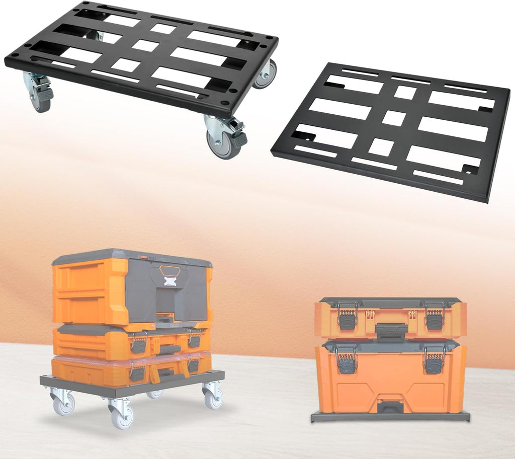 Metal Mounting Plate & Heavy-Duty Dolly with 4 Casters (2 Swivel, 2 Locking) for Klein MODbox Storage System, Powder-Coated Toolbox Base, Fits Full-Width & Half-Width Modular Boxes