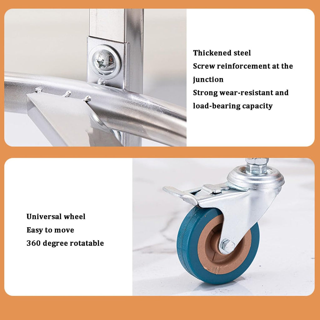 Stainless Steel Soup Bucket Rack with Handle ，Commercial Stock Pot Stand Mobile Gas Bottle Base，Heavy Duty Drum Dolly，Trash Can Roller Base with Wheels，Multifunctional Mover Carrier Barrel Frame