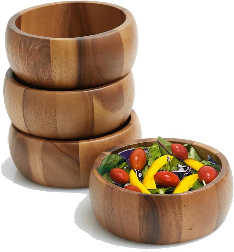 Woodard & Charles Acacia Wood Large Individual Salad Bowls, 6 1/2' x 2 1/2', ★★PACK OF 24 BOWLS★★