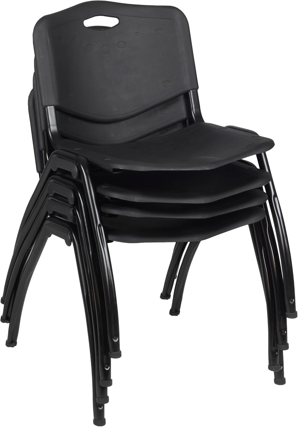 Regency Cain 42 in. Square X-Base Breakroom Table- Mahogany & 4 M Stack Chairs- Black