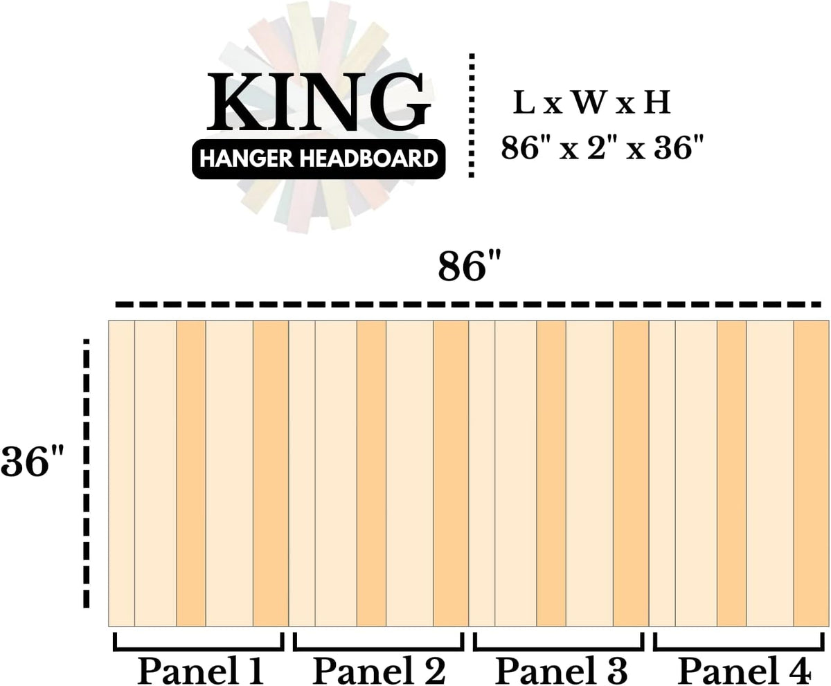 Barn Walls Headboard for King Size Bed - Adjustable Height with Floating Panels, Solid Wood Construction, Wall Mount Design, Easy Installation, Multicolored All Terrain Mix, Modern Style, King Size