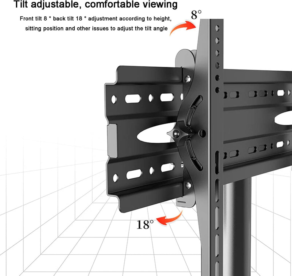 Mobile TV Stand with Wheels for 32-65 Inch TVs, Rolling TV Stand with Tempered Glass Base, Height Adjustable Portable Floor Stand