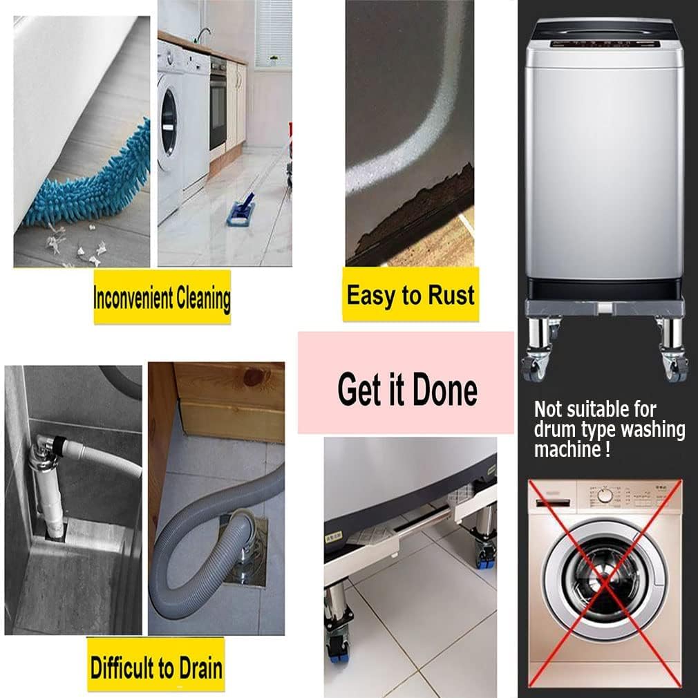 Adjustable Washing Machine Base Heavy Duty Washing Machine Base with Wheels Multifunctional Mobile Base Stand Fridges zers Trolley Universal Dryer Base Bracket 45-65cm MOV