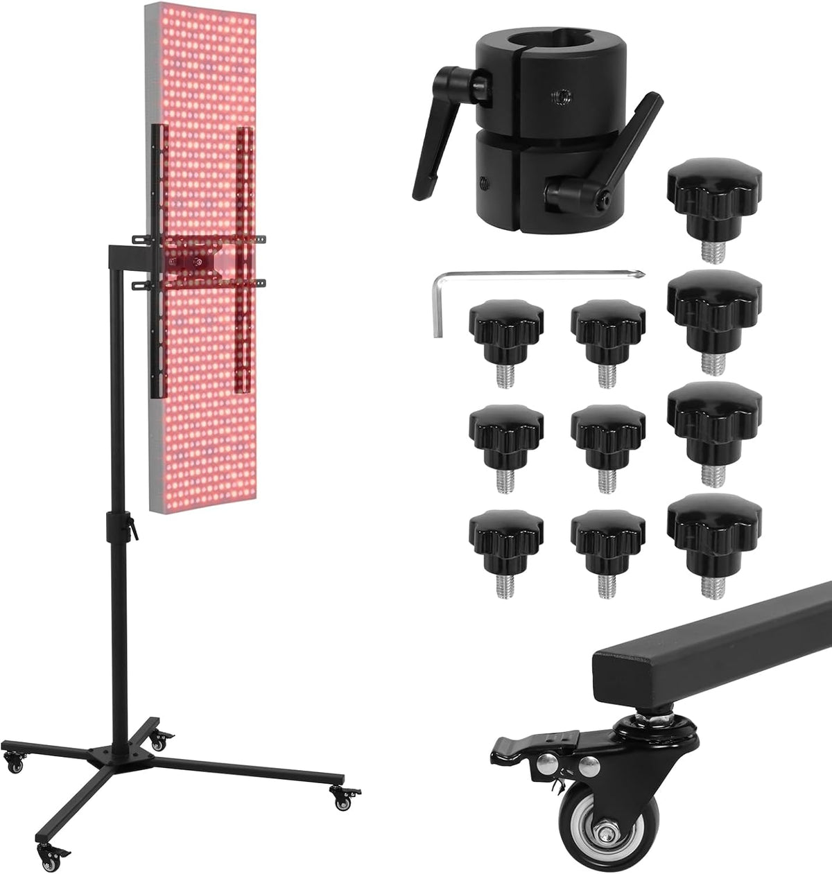 Universal Red Light Therapy Stand, Adjustable Height & 360° Mobile Hanging Bracket with Wheel Locks, 44 lbs Load Capacity LED Near Infrared Panel Holder for Home, Spa & Commercial Use