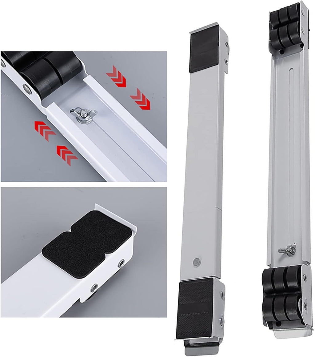 Washing Machine Stand Fridge Non-Slip Base, Universal Movable Adjustable Moving Roller Pedestal for Dryer, Mini Refrigerator, White, Silver, 2Pcs (Silver)