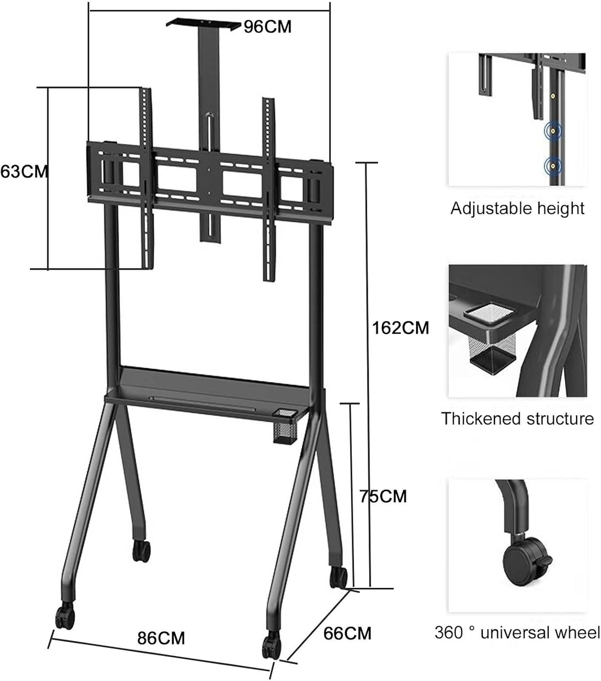 Universal TV Stand Wheels, Fits Most 55'-112' Screen TVs, Height Adjustable TV Floor Stand, 150kg Weight Capacity