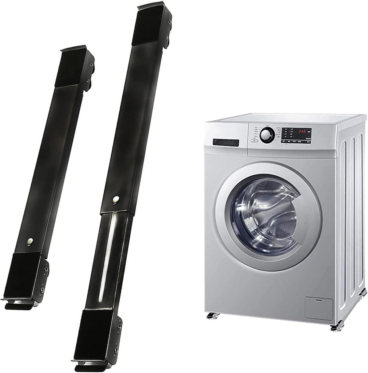 Washing Machine Base Mini Fridge Stand, Adjustable Refrigerator Pedestal, Universal Mobile Furniture Dolly with 24 Wheels, White, Silver, 2 Pcs (Black)
