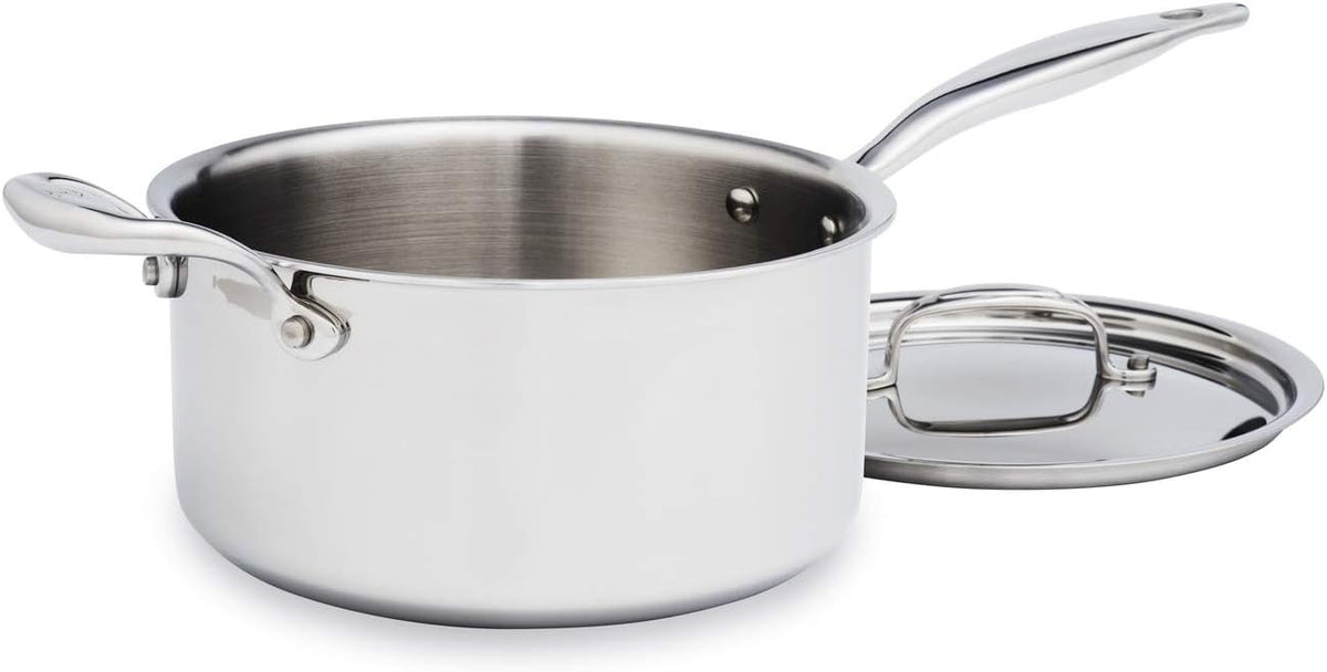 Heritage Steel 4 Quart Saucepan - Titanium Strengthened 316Ti Stainless Steel with 5-Ply Construction - Induction-Ready and Fully Clad, Made in USA