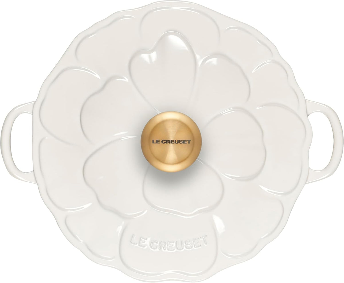Le Creuset Enameled Cast Iron Signature Petal Braiser, 2.25 qt., White w/Gold Knob