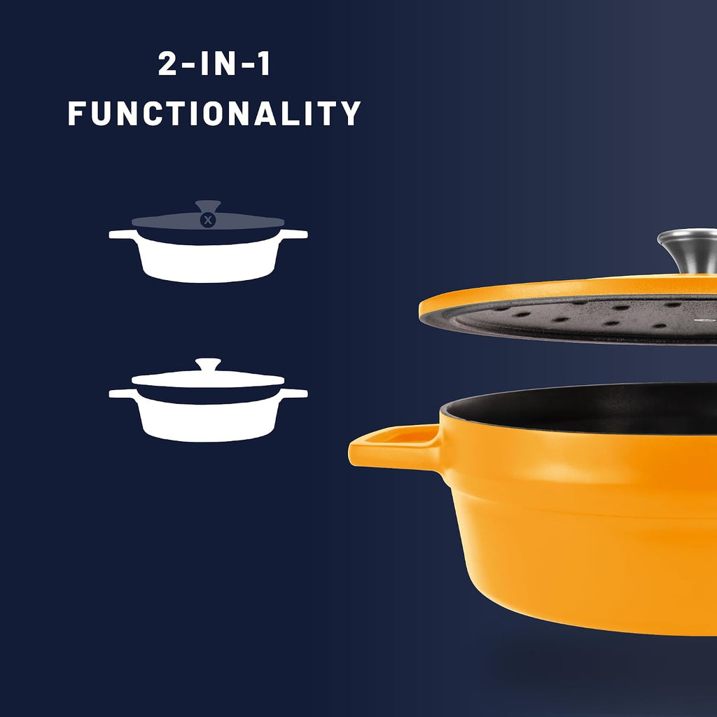 All American 1930 - Dutch Oven - The Saucier Set, Mustard Yellow - 5.5qt Capacity - Perfect for Sauces, Soups & Simmering - Non Stick & PFAS Free - Made in the USA