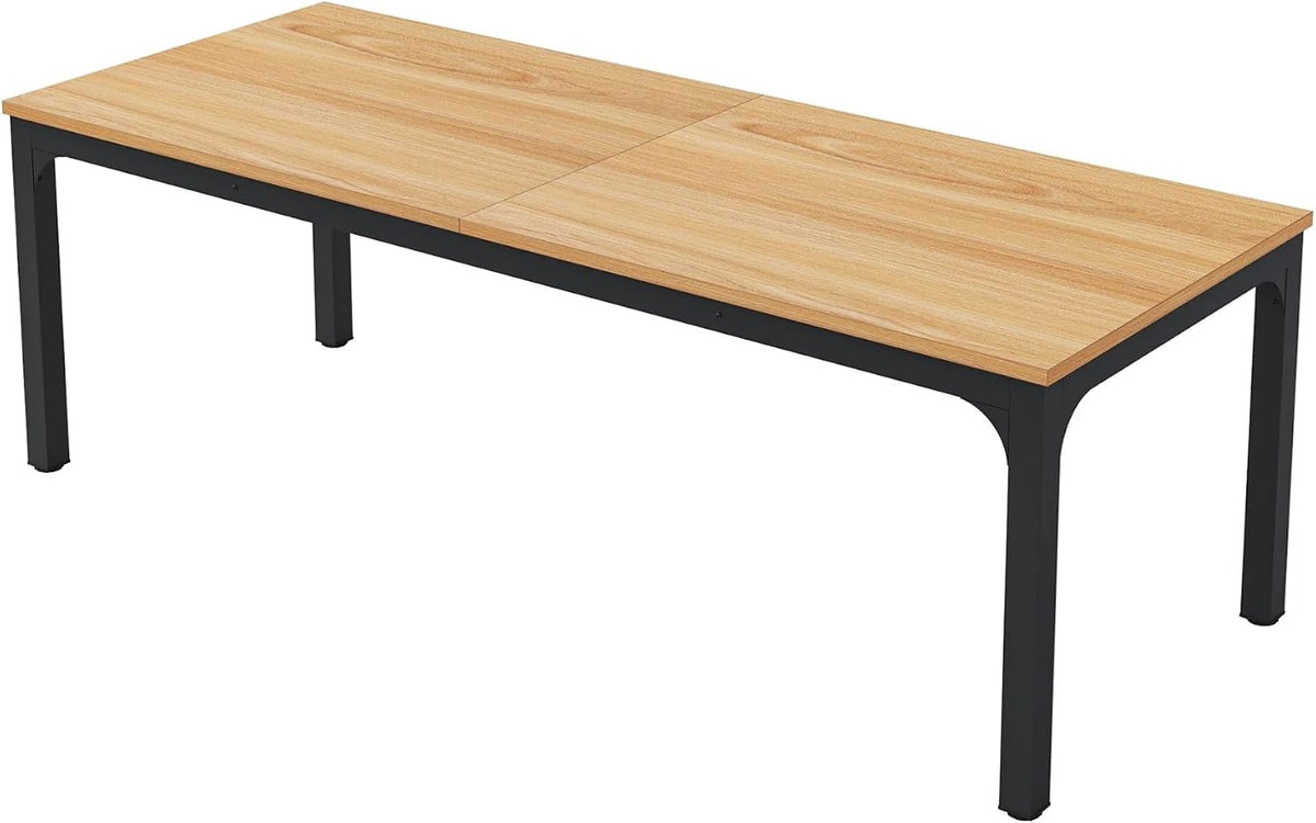 Large Dining Table, 78.7 x 27.6 Inches, Seats 6-8, Rustic Wood Top with Black Metal Frame (Light Walnut)