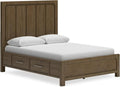 Signature Design by Ashley Cabalynn Modern 4-Drawer Queen Platform Bed with Storage, Foundation or Box Spring Not Needed, Light Brown