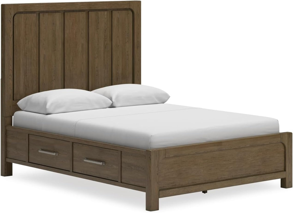 Signature Design by Ashley Cabalynn Modern 4-Drawer Queen Platform Bed with Storage, Foundation or Box Spring Not Needed, Light Brown