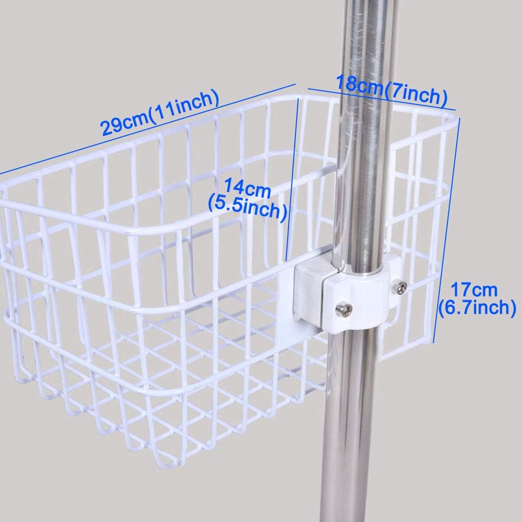 Portable IV Pole with Wheels IV Drip Stand with Tray - Cast Iron Base - Air Pressure Buffer - with 5 Casters with Brake(with Basket,Without Basket)