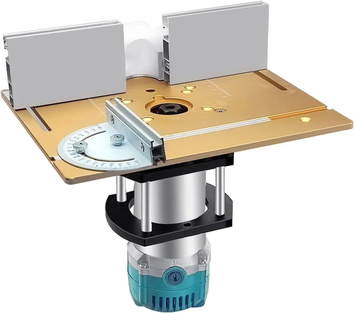 Router Lift and Aluminum Router Plate W/Sliding Fence and Miter Gauge for Wood Router Trimming Machine Working Benches DIY Tool(Black Plate Set)