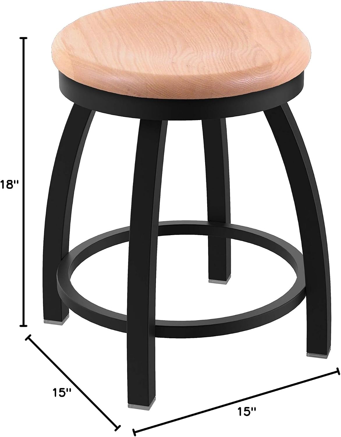 HBS 802 Misha 18' Swivel Vanity Stool with Black Wrinkle Finish and Natural Oak Seat