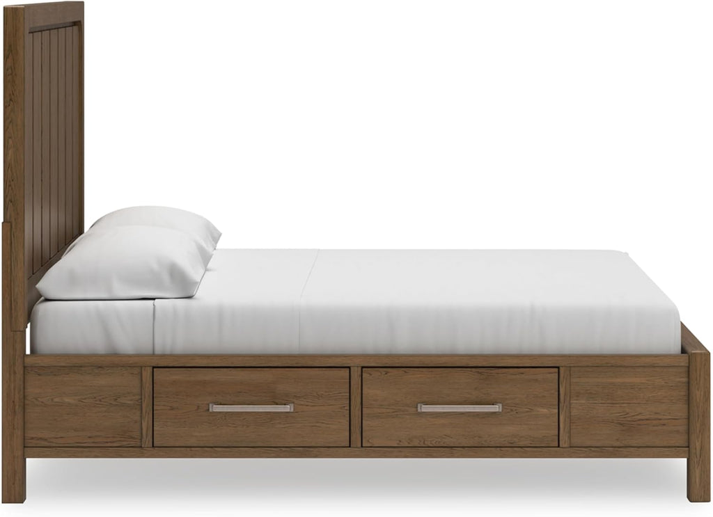 Signature Design by Ashley Cabalynn Modern 4-Drawer King Platform Bed with Storage, Foundation or Box Spring Not Needed, Light Brown