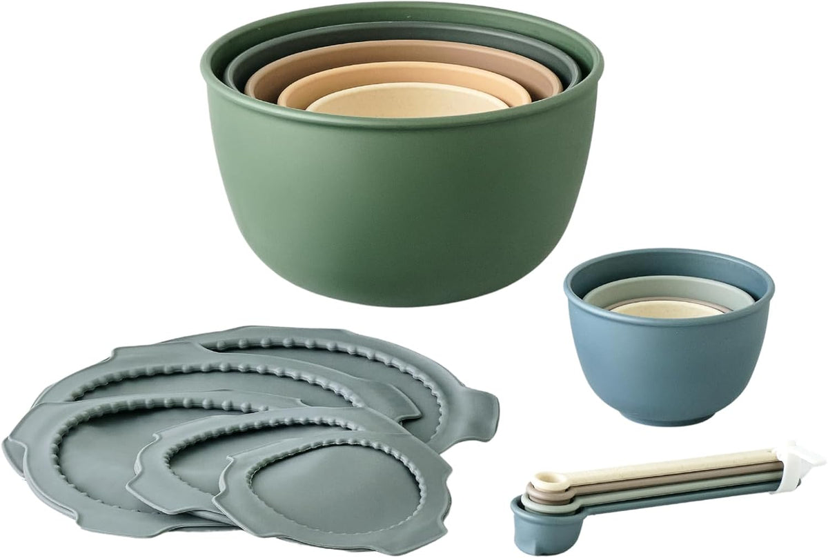 Bamboozle Astrik Mega Baking Bundle| 5 Piece Mixing Bowl Set | Measuring Cups and Spoons | Silicone Lid Set | Cooking and Meal Prep | Dishwasher Safe | Microwave Safe | Alpine Forest