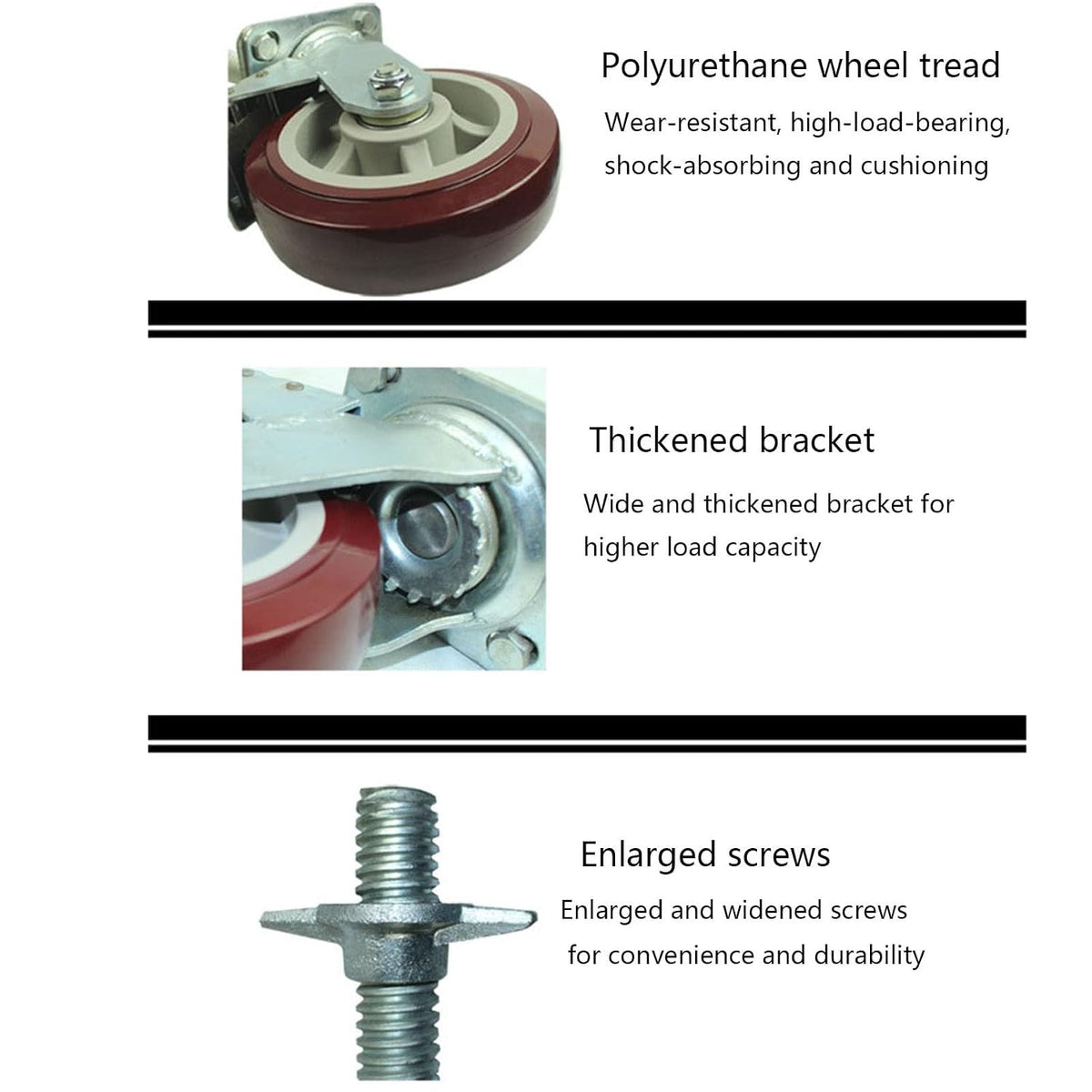 High Load-Bearing Scaffolding Movable Wheel 8-inch Universal Caster with Brake Adjustable Height Screw Base Mobile Bracket Wheel