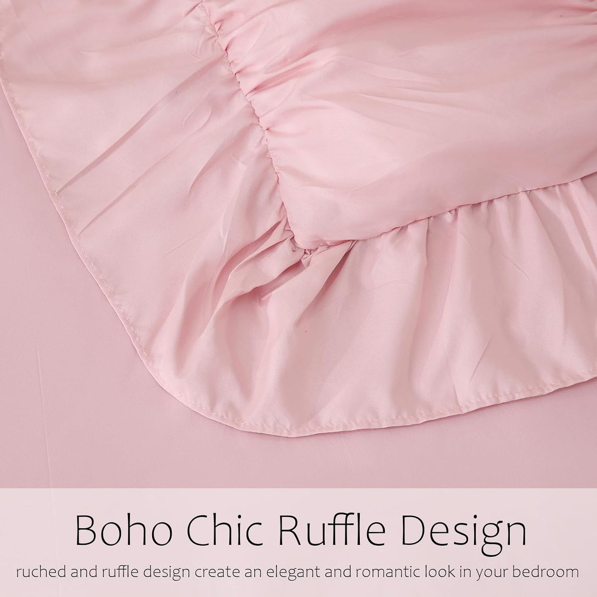 Herside Pink Comforter Set Queen Size,Ruched Boho Bedding 9-Piece Bed-in-a-Bag for All Seasons,Fluffy Luxury Ruffle Bedding Set with Comforter, Flat Sheet, Fitted Sheet, Pillow Shams, Pillowcases
