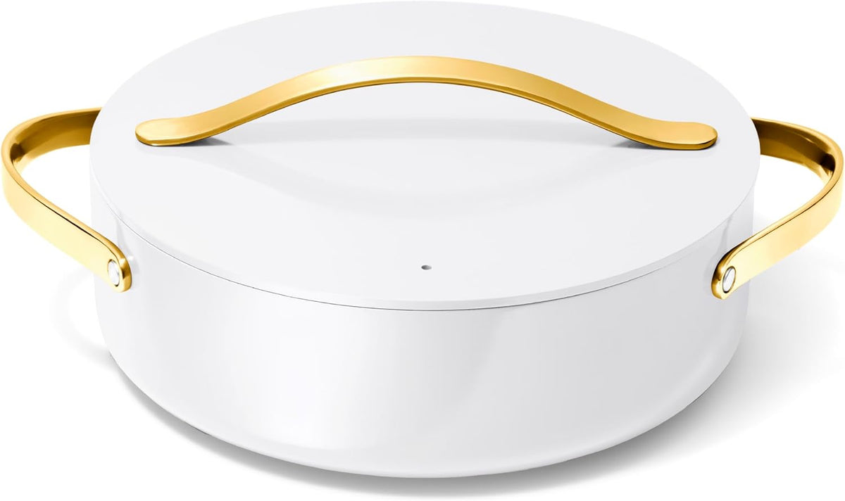 Caraway Rondeau - 6 Qt Non-Stick Pan with Lid - Free From Forever Chemicals - Perfect for Searing, Braising, & Roasting - White
