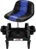 Rolling Stool with Wheels, Adjustable Shop Stool Mechanic Chair Seat Garage Shop Roller Work Chair Mobile Rolling Seat with Tool Tray, 2 Cup Holders, 4' Casters, 350 LBS, Heavy-Duty, Blue