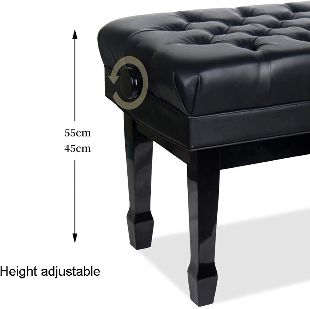 Deluxe Leather Piano Bench, Adjustable Height Piano Stool with Large Storage Box, Keyboard Bench Vanity Stool, 65 x 45 x 45-55CM, Black