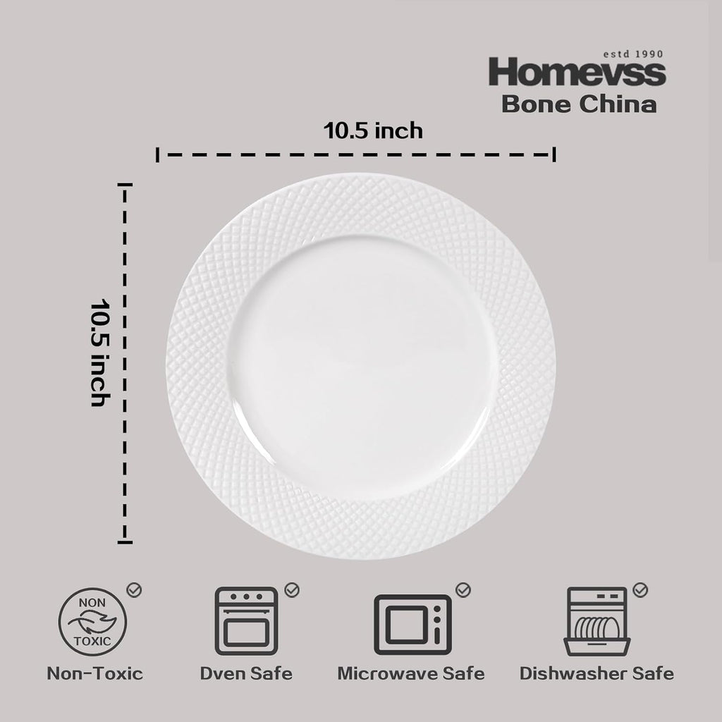 HomeVss, New Bone China Dinnerware Set, Embossed Diamond Design, 48pc Set