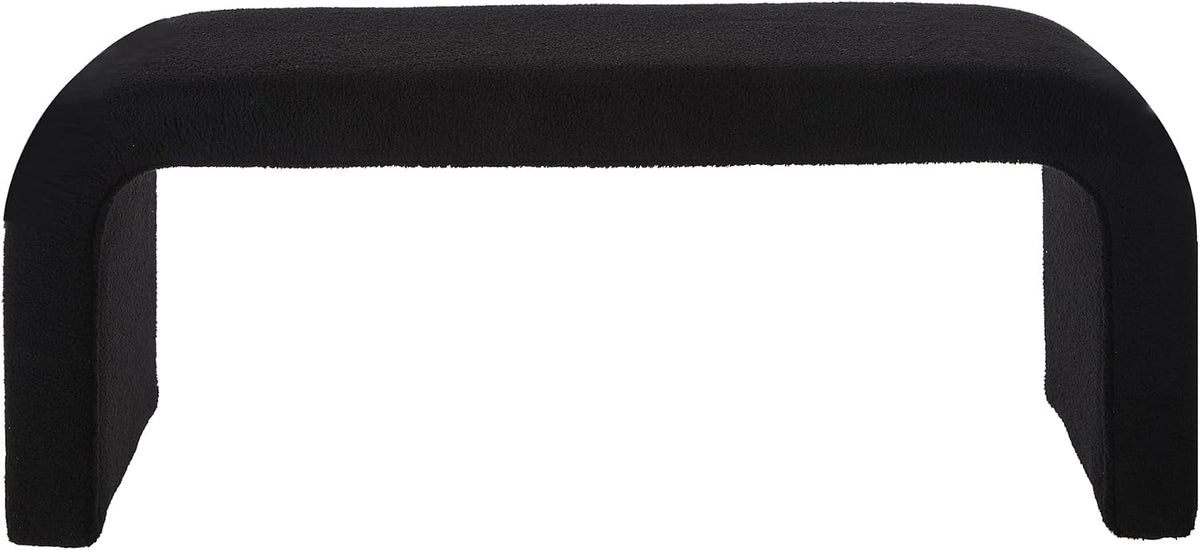3-Piece Nesting Ottoman Bench Set - Black 44+16.5 Inch, Teddy Fabric, Modern Arched Design, Comfy Footrest/Seating for Bedroom, Living Room, Entry