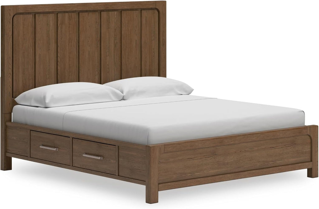 Signature Design by Ashley Cabalynn Modern 4-Drawer California King Platform Bed with Storage, Foundation or Box Spring Not Needed, Light Brown