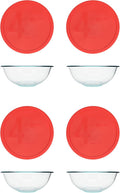 Pyrex (4 326 4qt Tempered Glass Mixing Bowls with (4) 326-PC 4qt Red Plastic Lids - Made in USA